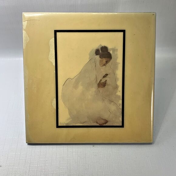 Gorman Native American Tile Madonna Painting Ceramic Art 8x8 Vtg DAMAGE - Picture 1 of 7
